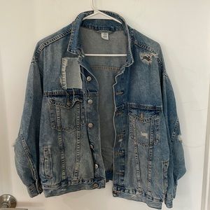 Distressed denim jacket with custom Rolling Stones painting. One of a kind!